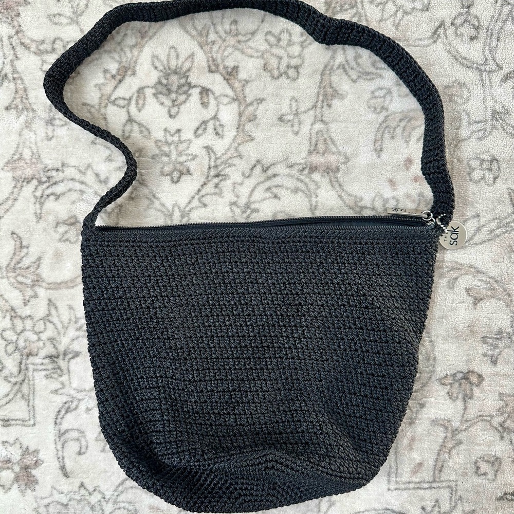 The Sak Black Crochet Bucket Shoulder Bag - Picture 4 of 9